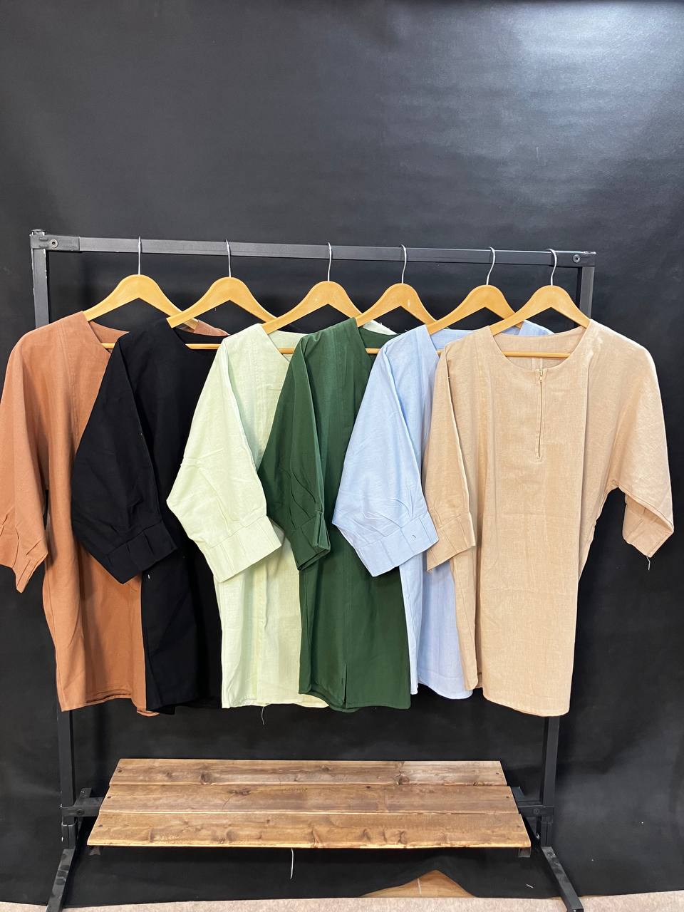 مانتو یقه زیب لینن استین سه ربع جلو بسته دانشجویی