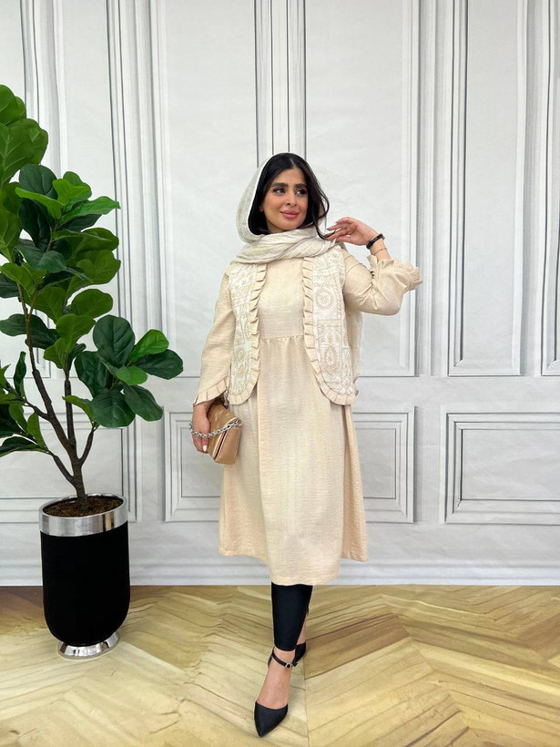 رنگ کرم کت سارافون گلدوزی شده✅